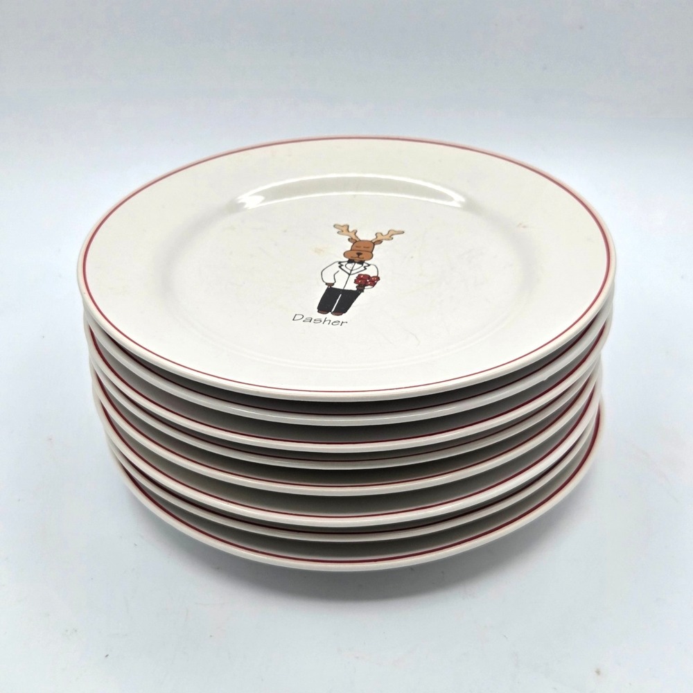 LTD Santa's Reindeer Luncheon Plates 8.25" Set Of 8 Dessert Salad Christmas